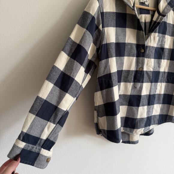 L.L.Bean Women’s Soft-Brushed Midweight Flannel Hoodie Navy Henley Cozy Fall XSP - Picture 3 of 12